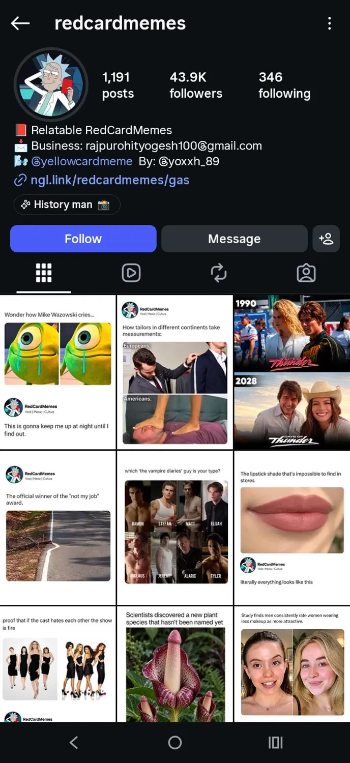 @redcardmemes Instagram profile